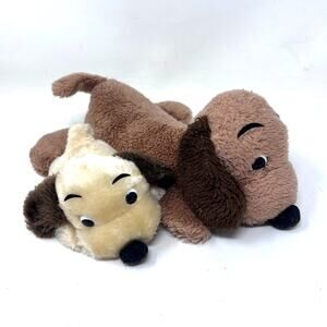 Vintage Dakin Plush Drooper Dog SET Brown Cream Puppy Nutshell Bean Bag 1973